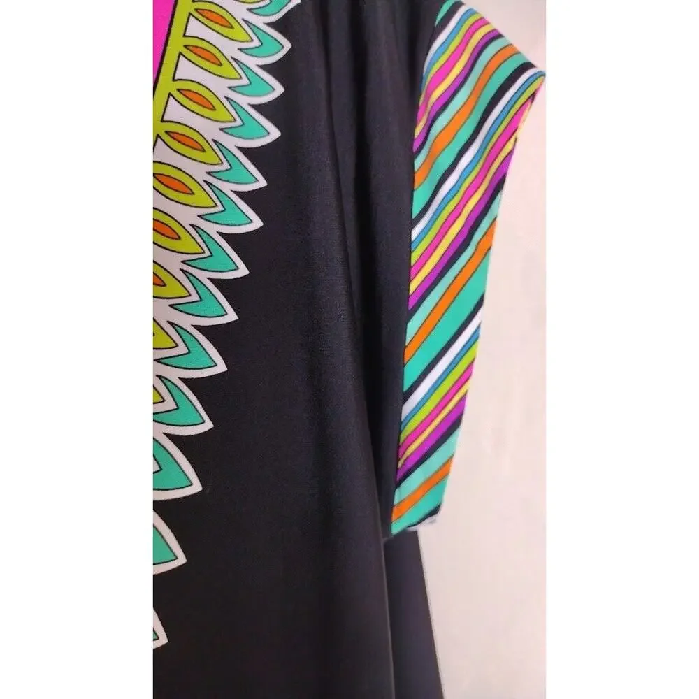 Trina Turk Cap Sleeve Boxy Shift Dress, Black Multi, Sz M‎